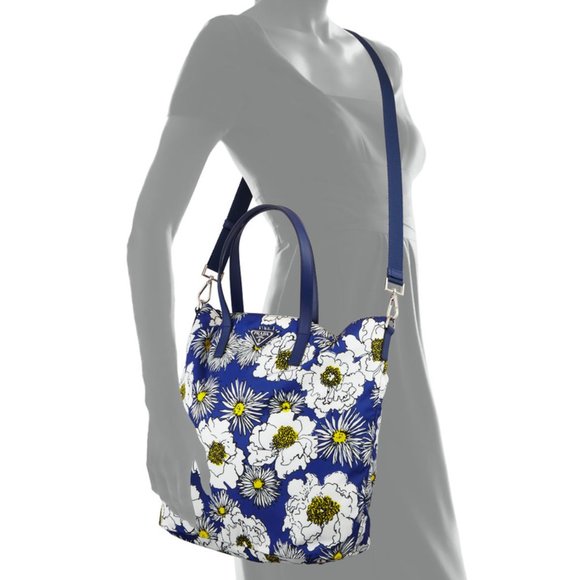 prada floral nylon tote bag
